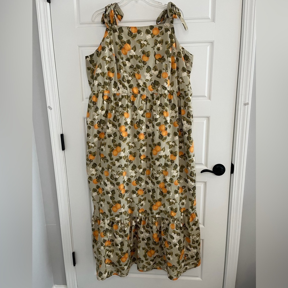Dip Garden Party Orange Fruit Floral Print Tie Strap Ruffle Maxi Dress Plus 3X